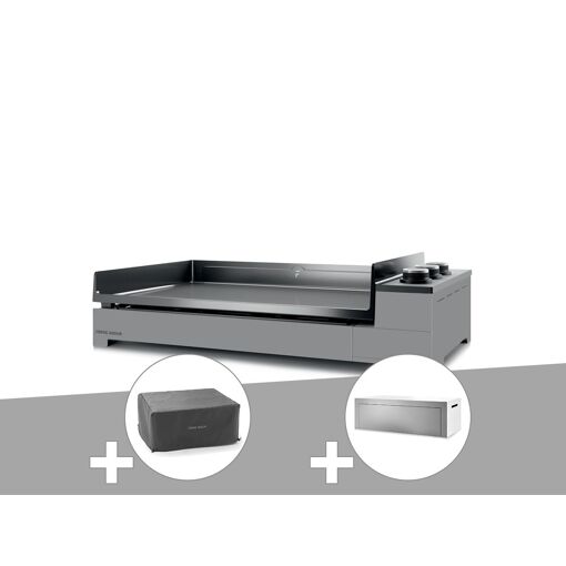 Plancha gaz Premium 75 acier avec housse et couvercle pour p