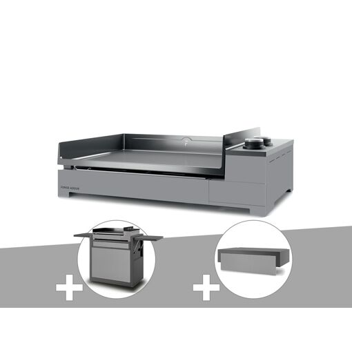 Plancha gaz Premium 60 acier avec chariot et couvercle - FOR
