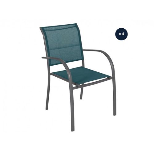 Lot De 4 Fauteuils De Jardin En Texaline Piazza Bleu Canard / Graphite - Hespéride