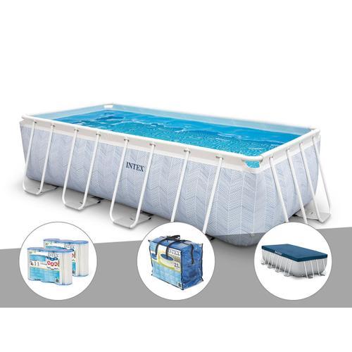 Kit piscine tubulaire Intex Chevron rectangulaire 4,00 x 2,00 x 1,00 m + 6 cartouches de filtration + Bâche à bulles + Bâche de protection