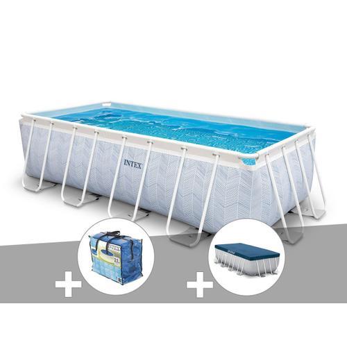 Kit piscine tubulaire Intex Chevron rectangulaire 4,00 x 2,00 x 1,00 m + Bâche à bulles + Bâche de protection