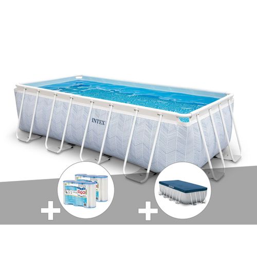 Kit piscine tubulaire Intex Chevron rectangulaire 4,00 x 2,00 x 1,00 m + 6 cartouches de filtration + Bâche de protection