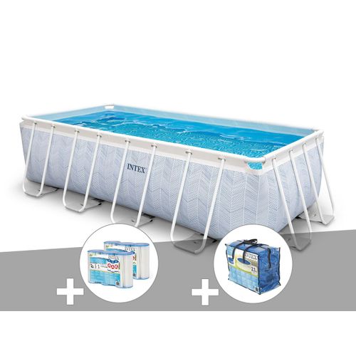 Kit piscine tubulaire Intex Chevron rectangulaire 4,00 x 2,00 x 1,00 m + 6 cartouches de filtration + Bâche à bulles
