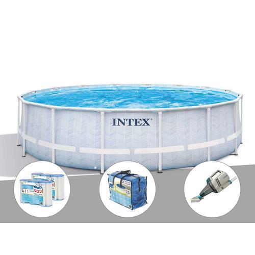 Kit piscine tubulaire Intex Chevron ronde 4,88 x 1,22 m + 6 cartouches de filtration + B?che ? bulles + Aspirateur