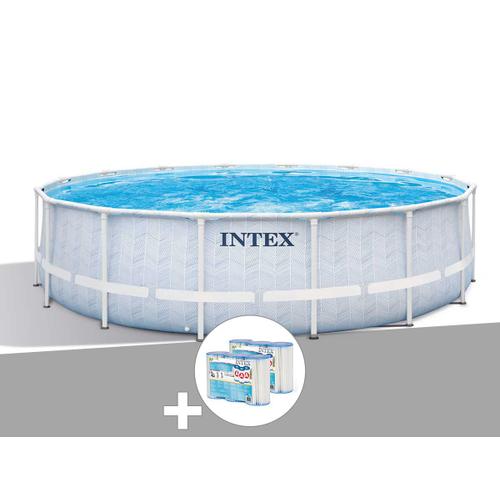 Kit piscine tubulaire Intex Chevron ronde 4,88 x 1,22 m + 6 cartouches de filtration