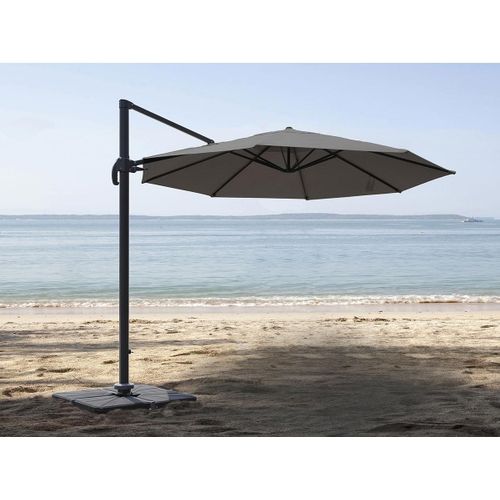 Parasol Rond En Aluminium, Coloris Taupe Et Toile Polyester Avec Pied En Croix - Tobago - Ø 4 X 2,66 M - Jardiline