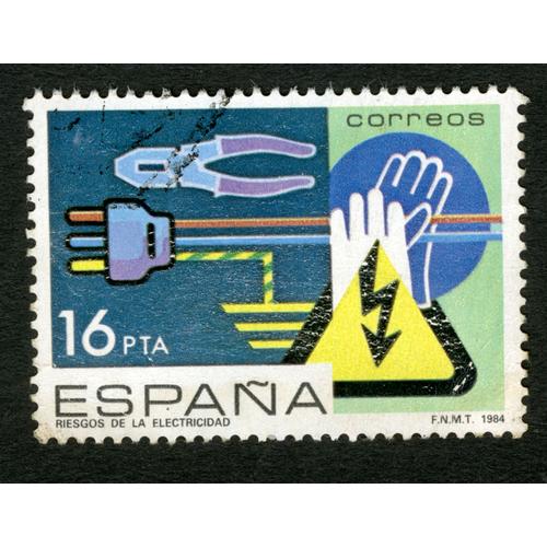 Timbre Oblitéré Espana,Riesgos De La Electricidad,1984,Correos,16pta