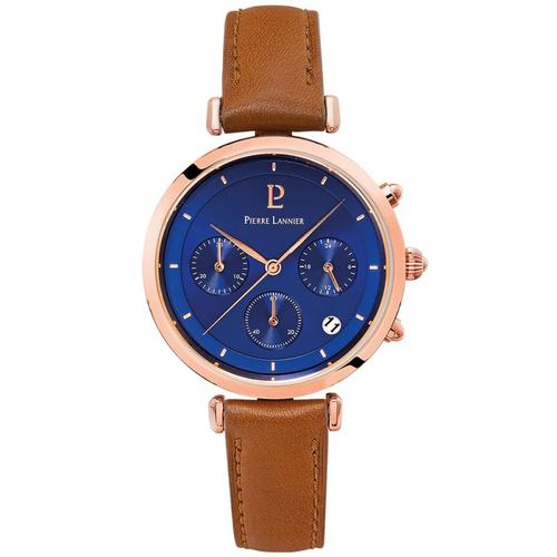 Pierre Lannier Lutecia Femme Chrono Acier Doré Rose Cuir Marron 083j964