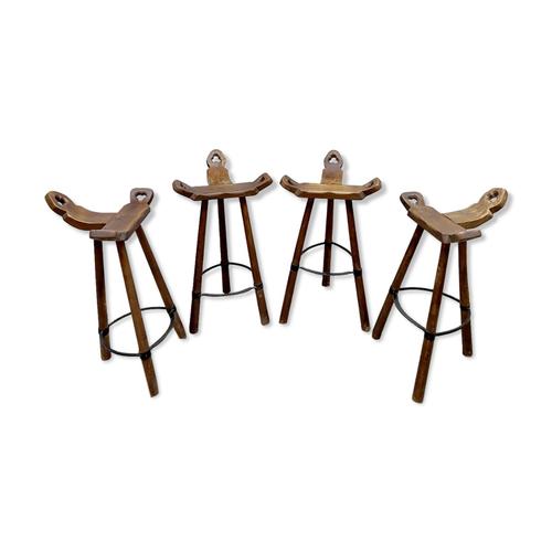 4 Tabourets De Bar Tripodes Bois