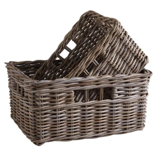 Corbeille de rangement en poelet gris (Lot de 2)