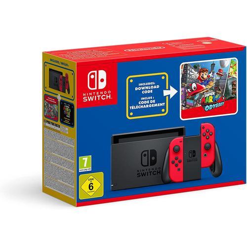 Console Nintendo Switch Avec Une Paire De Joy-Con Rouges + 1 Code De Téléchargement Pour Super Mario Odyssey