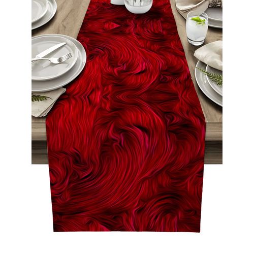 Chemins De Table En Lin Avec Lignes Rouges Abstraites De Bergame,Décor De Mariage,Cuisine À Domicile,Fête,Décor Campagnard,Salle À Manger,Chemin De Table Antisalissure