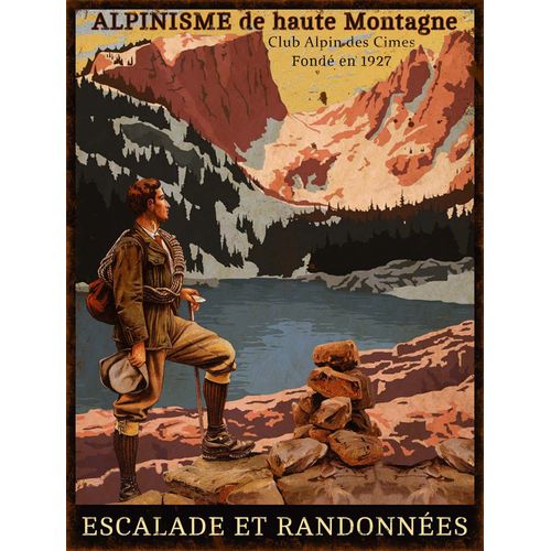 Plaque vintage sports d'hiver en métal 25 x 33 cm Escalade et randonnées