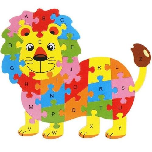 Trade Shop - Puzzle 3d En Bois Forme De Lion Lettres Lettres Chiffres Enfants Apprendre