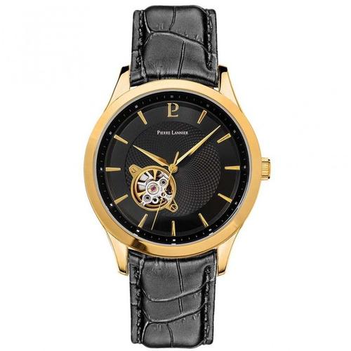 Pierre Lannier Fleuret Montre Homme Automatique Acier Doré Cuir Noir 336b033