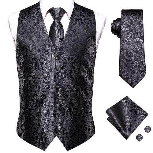 Hi-Aught-Ensemble De Gilets De Luxe Pour Hommes,Boutons De Manchette Hanky,Blanc,Noir,Gris,Argent,Marron,Veste En Fibre,Glacis Imbibés,Cadeau Hanky
