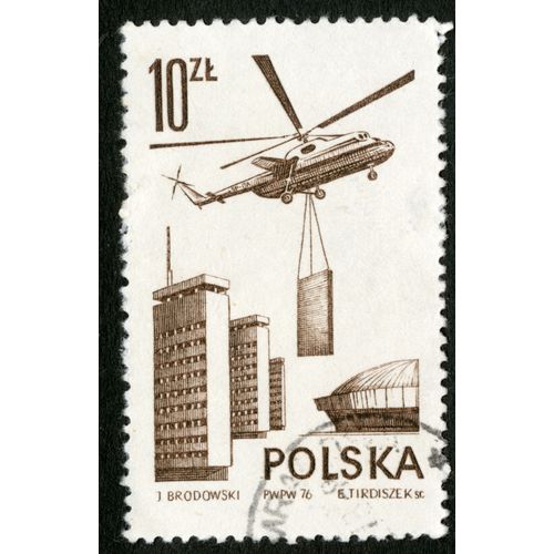 Timbre Oblitéré Polska,Hélicoptère De Travaux,Brodowski,Tirdiszek,1976,10 Zl