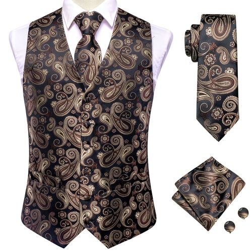 Hi-Aught-Ensemble De Gilets De Luxe Pour Hommes,Boutons De Manchette Hanky,Blanc,Noir,Gris,Argent,Marron,Veste En Fibre,Glacis Imbibés,Cadeau Hanky