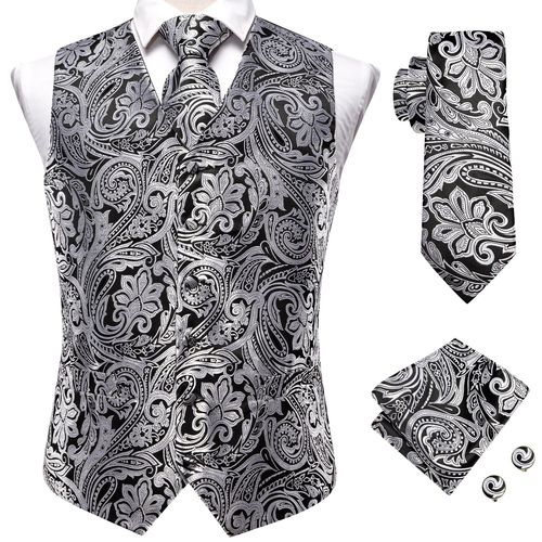 Hi-Aught-Ensemble De Gilets De Luxe Pour Hommes,Boutons De Manchette Hanky,Blanc,Noir,Gris,Argent,Marron,Veste En Fibre,Glacis Imbibés,Cadeau Hanky