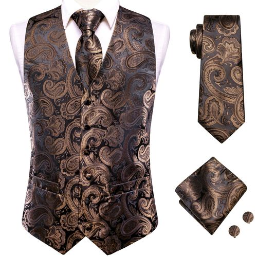 Hi-Aught-Ensemble De Gilets De Luxe Pour Hommes,Boutons De Manchette Hanky,Blanc,Noir,Gris,Argent,Marron,Veste En Fibre,Glacis Imbibés,Cadeau Hanky