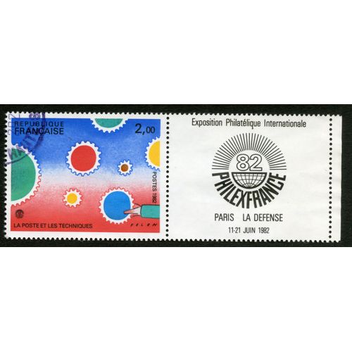 Timbre Oblitéré La Poste Et Les Techniques,Folon,Postes 1982,République Française,2,00,Exposition Philatélique Internationale,Philexfrance,Paris La Défense