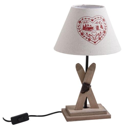 Lampe avec pied en bois décor ski