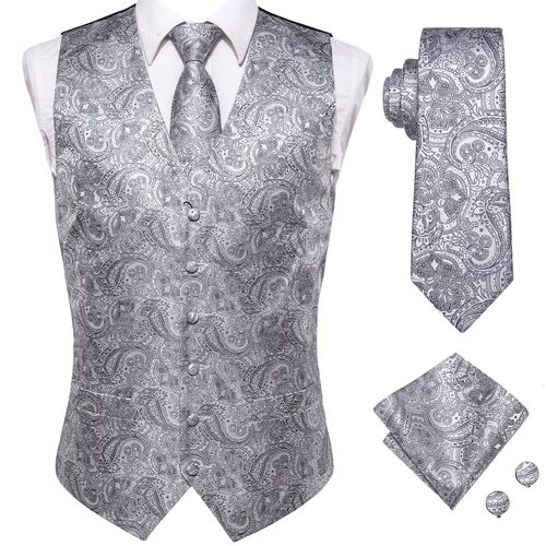 Hi-Aught-Ensemble De Gilets De Luxe Pour Hommes,Boutons De Manchette Hanky,Blanc,Noir,Gris,Argent,Marron,Veste En Fibre,Glacis Imbibés,Cadeau Hanky