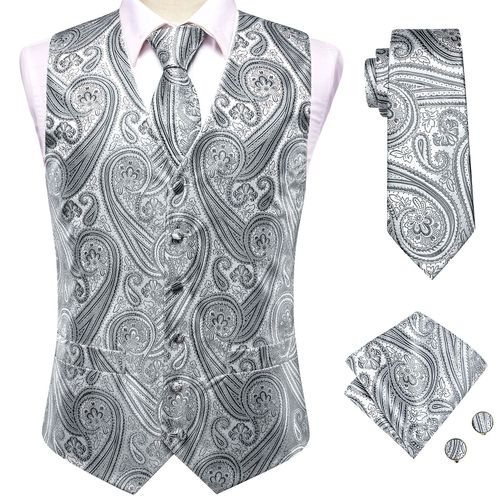 Hi-Aught-Ensemble De Gilets De Luxe Pour Hommes,Boutons De Manchette Hanky,Blanc,Noir,Gris,Argent,Marron,Veste En Fibre,Glacis Imbibés,Cadeau Hanky