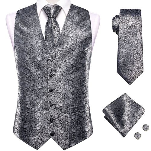 Hi-Aught-Ensemble De Gilets De Luxe Pour Hommes,Boutons De Manchette Hanky,Blanc,Noir,Gris,Argent,Marron,Veste En Fibre,Glacis Imbibés,Cadeau Hanky