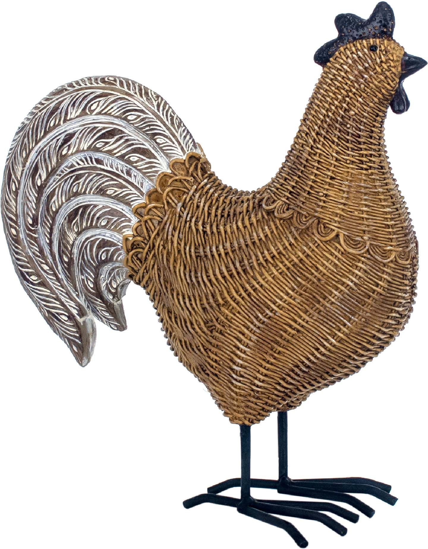 Coq décoratif en résine et résine tressée