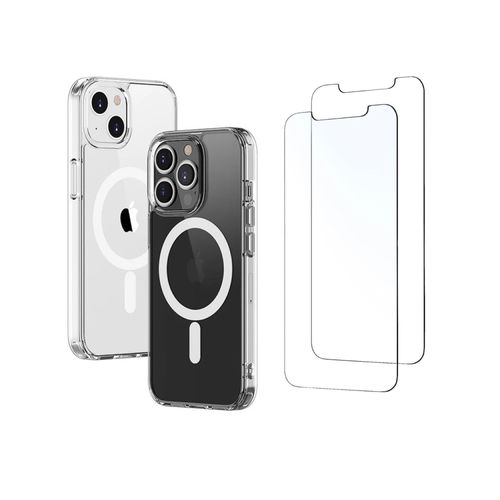 Coque Iphone 14 Pro Max Coque Magsafe Transparente + 2 Verres Trempés Film De Protection