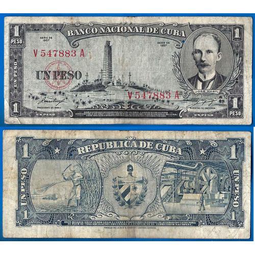 Cuba 1 Peso 1957 Jose Marti Billet Pesos