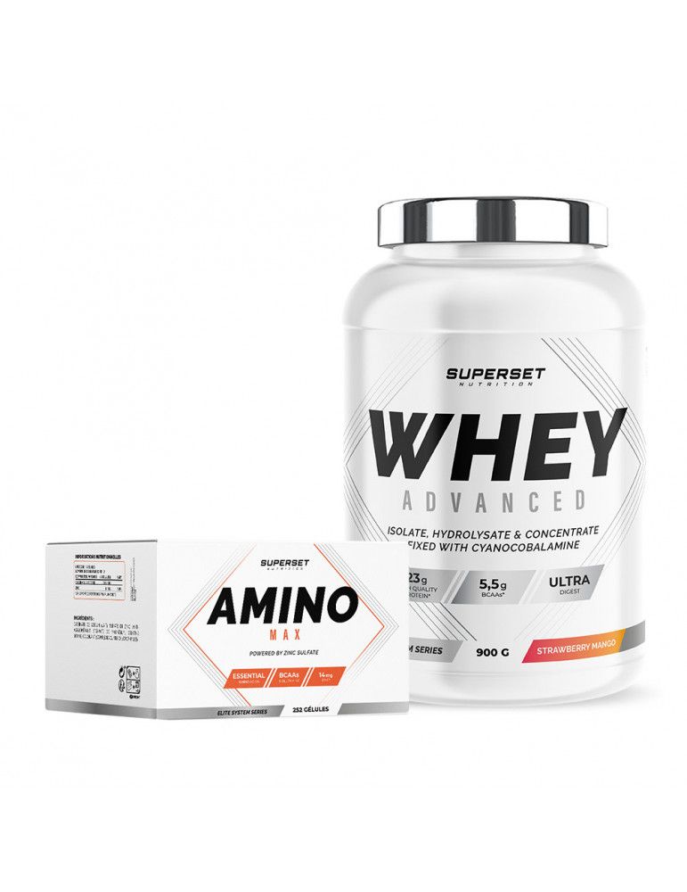 Programme Prise De Muscle Sec Débutant - 100% Whey Proteine Advanced 900g Mangue Fraise - Amino Max 