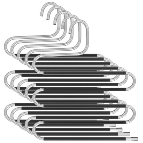 Intirilife 5x Cintres en forme de S en Argent-Noir - Cintre peu encombrant pour pantalons, écharpes, cravates, ceintures et serviettes