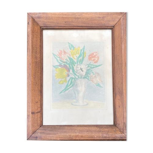 Tableau peinture aquarelle nature morte aux fleurs Matisse Dufy dbut XXe multicolore