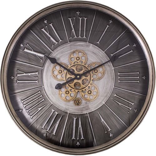 Pendule ronde industrielle en fer et verre 60 cm