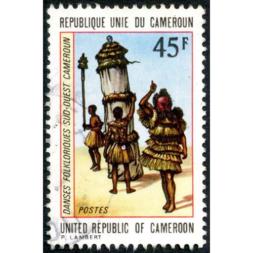 Timbre Oblitéré République Unie Du Cameroun, Danses Folkloriques Sud-Ouest Cameroun, 45 F, Postes