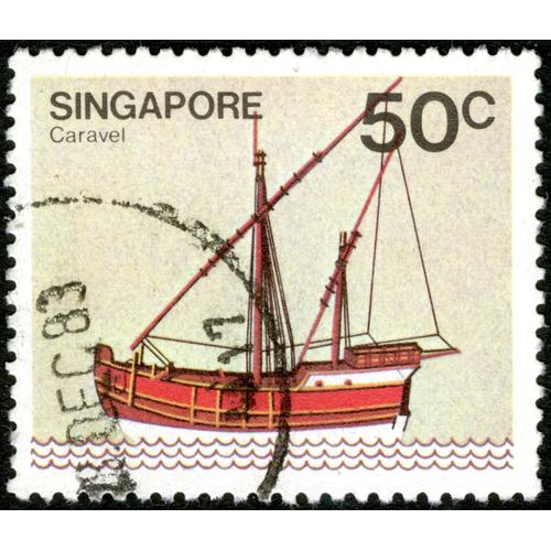 Timbre Oblitéré Singapore, Caravel, 50 C