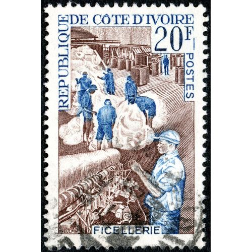 Timbre Oblitéré République De Cote D'ivoire, Ficellerie, 20 F, Postes, Pheulpin