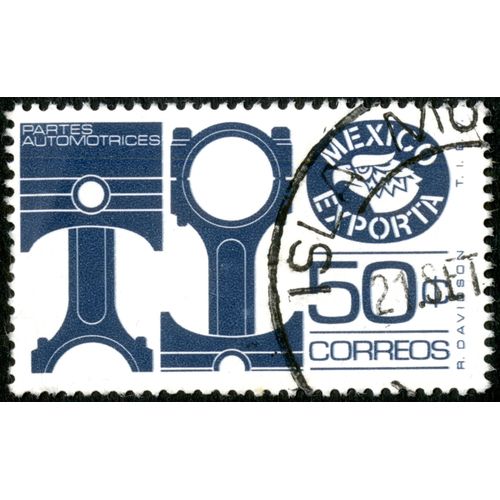 Timbre Oblitéré Mexico Exporta, Partes Automotrices, Correos, 50 C
