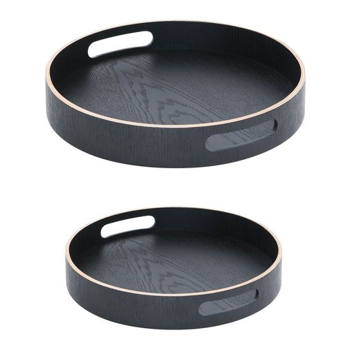 Set De 2 Plateaux Ronds 35.5 Cm Et 40,5 Cm Noir En Bois