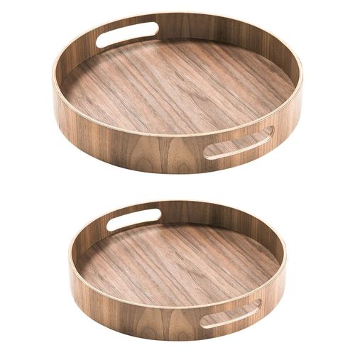 Set De 2 Plateaux Ronds 35.5 Cm Et 40,5 Cm Brun En Bois