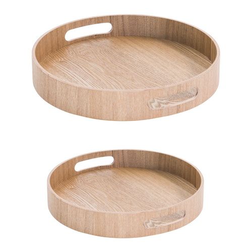 Set De 2 Plateaux Ronds 35.5 Cm Et 40,5 Cm Naturel En Bois (1 Modèle Aléatoire)