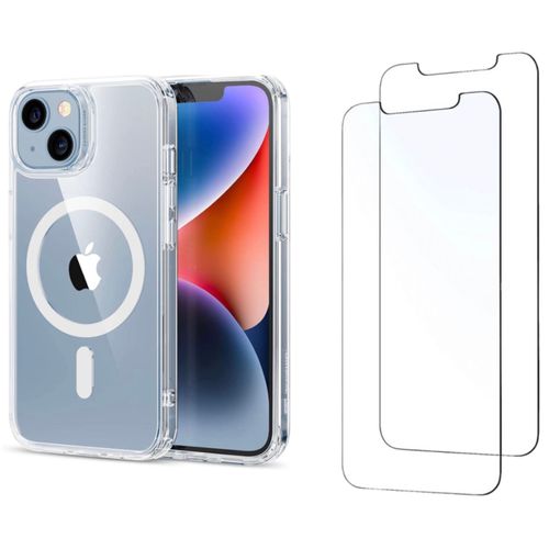 Coque Iphone 14 Coque Magsafe Transparente + 2 Verres Trempés Film De Protection