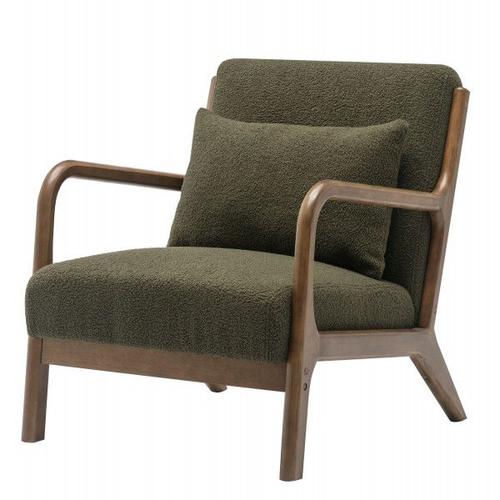 Zack - Fauteuil Lounge Avec Coussin Bouclette Army Et Bois Teinté Noyer