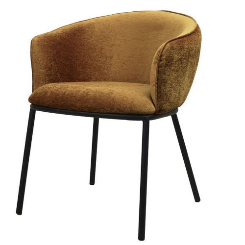 Alvin - Fauteuil De Table En Tissu Chenillé Moutarde Et Métal Noir