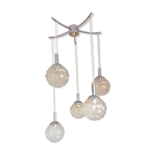 Suspension Cascade Cinq Globes Et Mtal Chrom Vintag Annes 6070 Argent