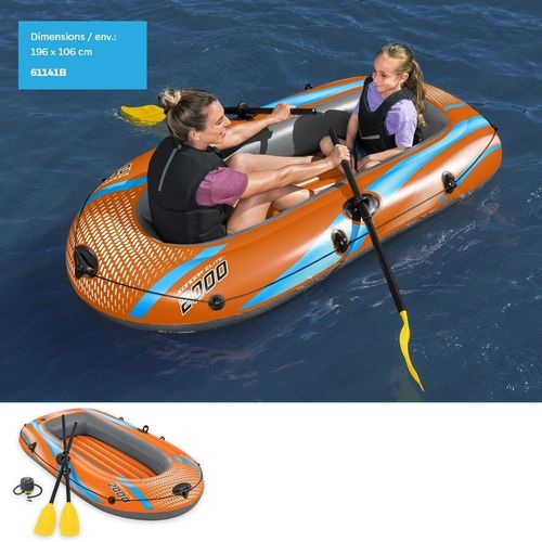 Bateau gonflable avec paire de rames et pompe à pied - longueur 196 cm