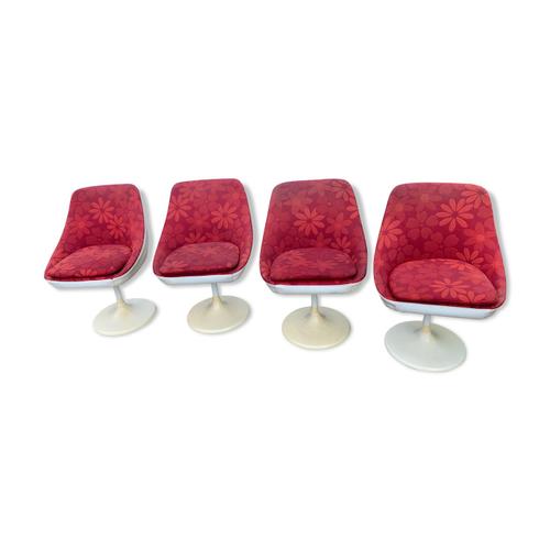 Lot De 4 Chaises Tulipe Tissu Motif De Fleurs Dition Erzeugnis Lush Rouge