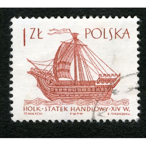 Timbre Oblitéré Polska,Holk,Statek Handlowy Xiv Wiek,Malecki,Tirdiszek,1 Zl